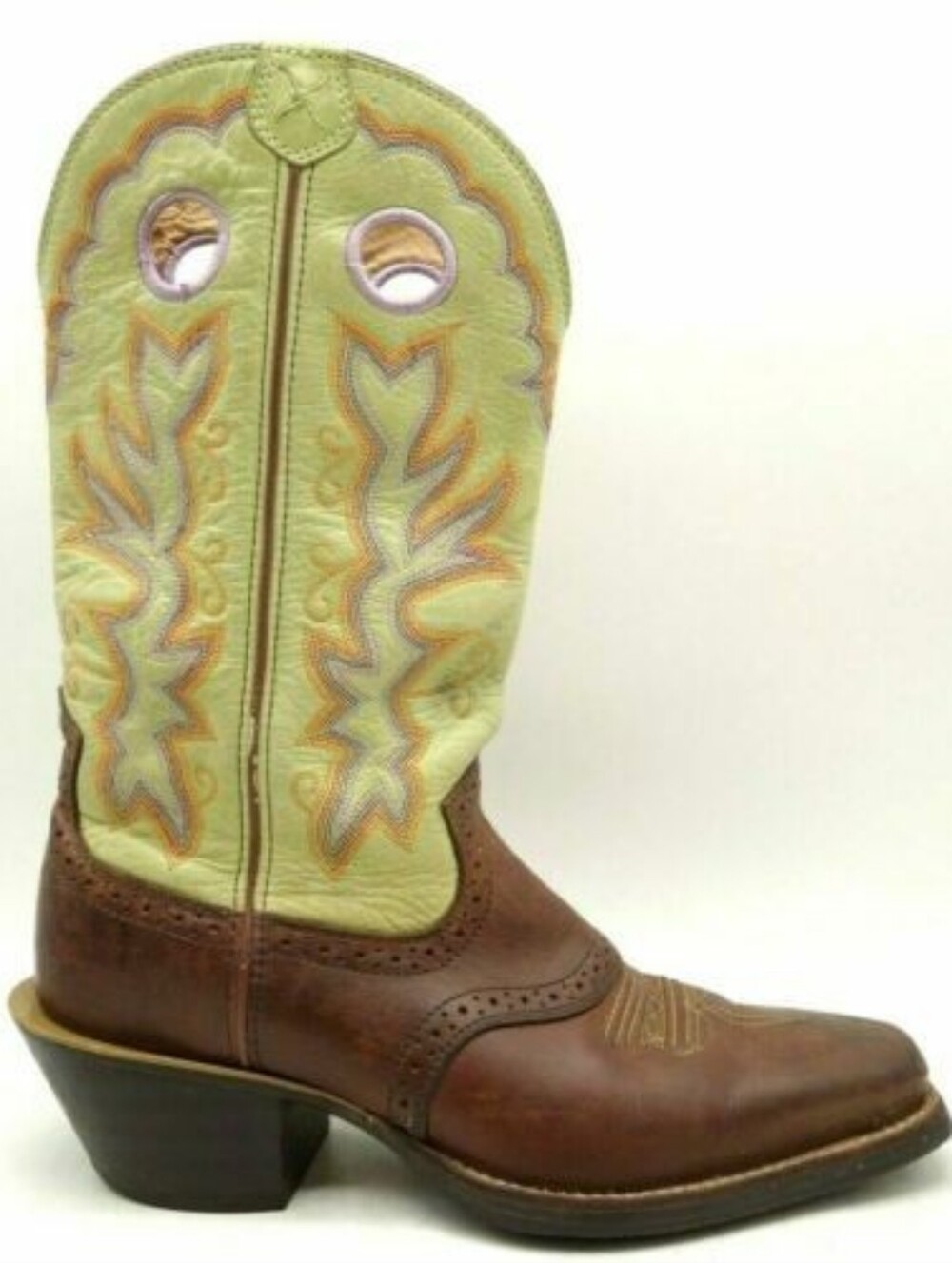 Twisted X Leather Cowboy Boots with Lime Green Lilac Orange Embroidery Size 8 M